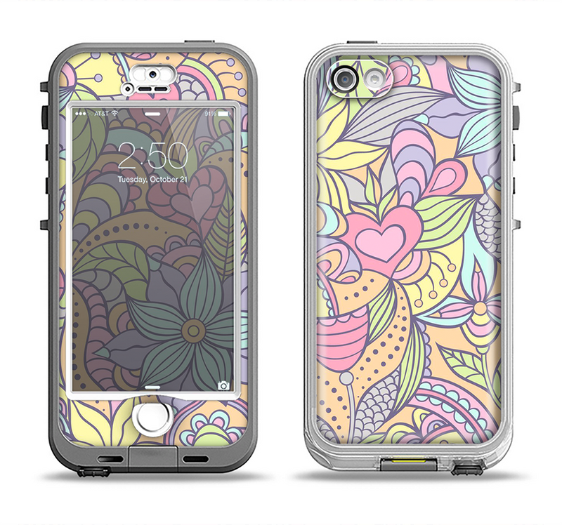 The Subtle Abstract Flower Pattern Apple iPhone 5-5s LifeProof Nuud Case Skin Set