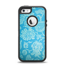 The Subtle Blue Floral Lace Pattern Apple iPhone 5-5s Otterbox Defender Case Skin Set