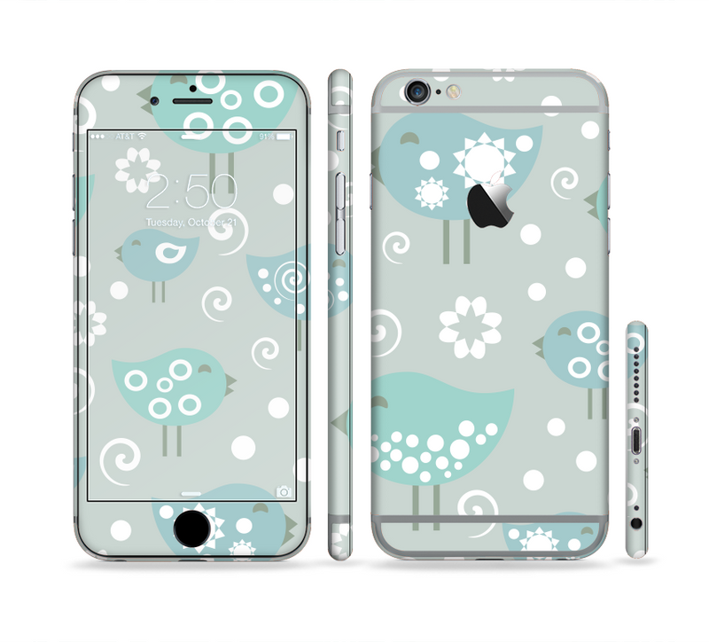 The Subtle Blue Multiple Birds Sectioned Skin Series for the Apple iPhone 6/6s Plus