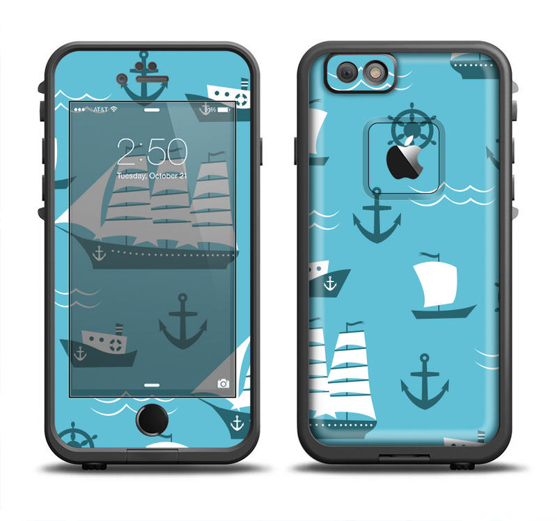 The Subtle Blue Ships and Anchors Apple iPhone 6/6s LifeProof Fre Case Skin Set