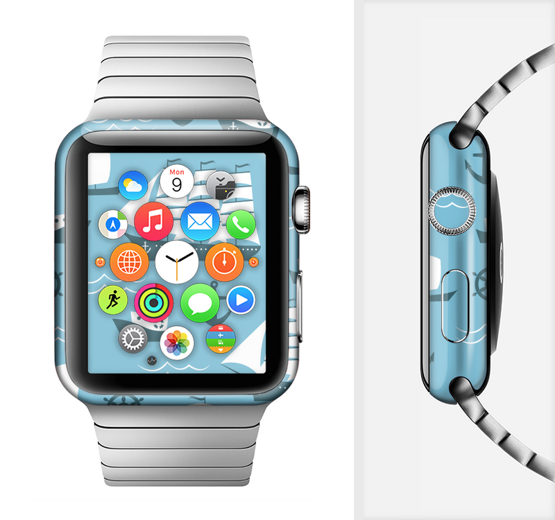 The Subtle Blue Ships and Anchors Full-Body Skin Set for the Apple Watch