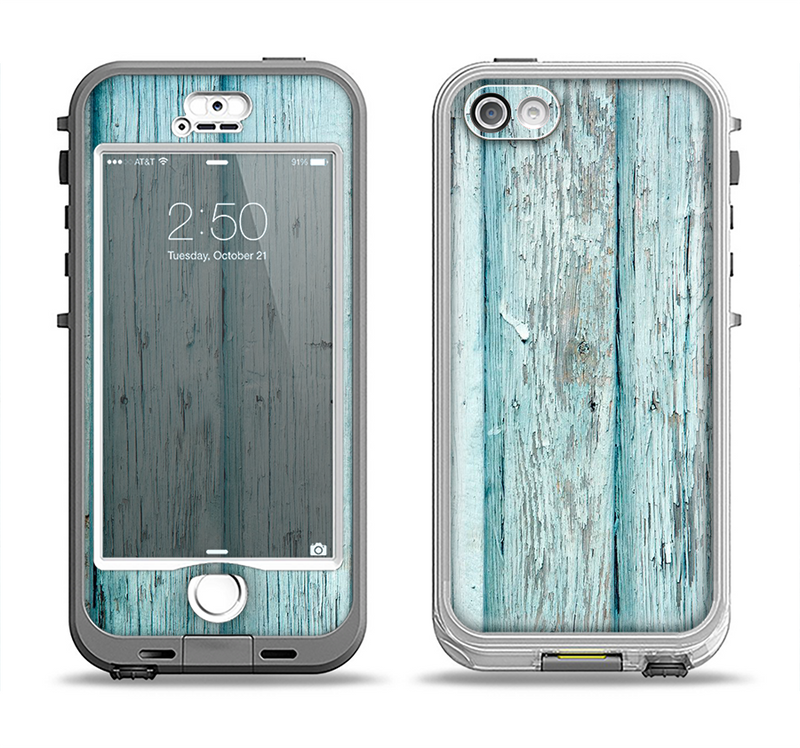 The Subtle Blue Vertical Aged Wood Apple iPhone 5-5s LifeProof Nuud Case Skin Set