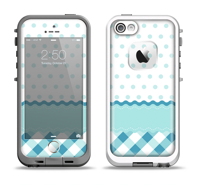The Subtle Blue & White Plaid with Polka Dots Apple iPhone 5-5s LifeProof Fre Case Skin Set