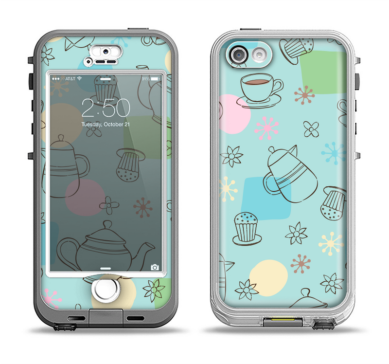 The Subtle Blue With Coffee Icon Sketches Apple iPhone 5-5s LifeProof Nuud Case Skin Set