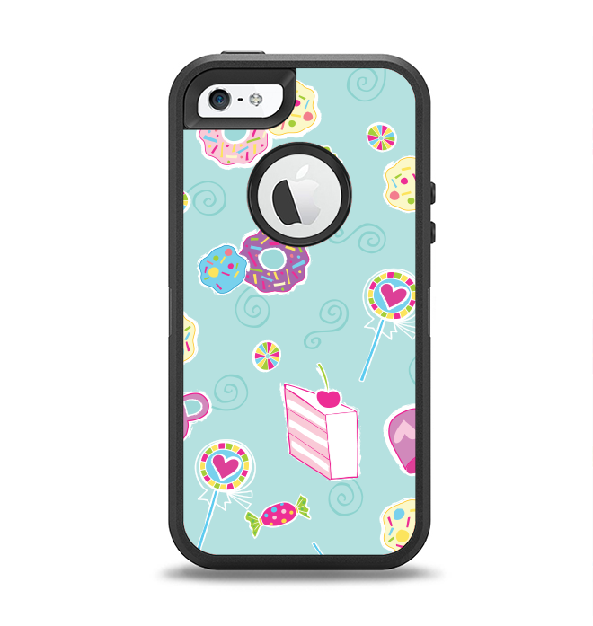 The Subtle Blue with Pink Treats Apple iPhone 5-5s Otterbox Defender Case Skin Set