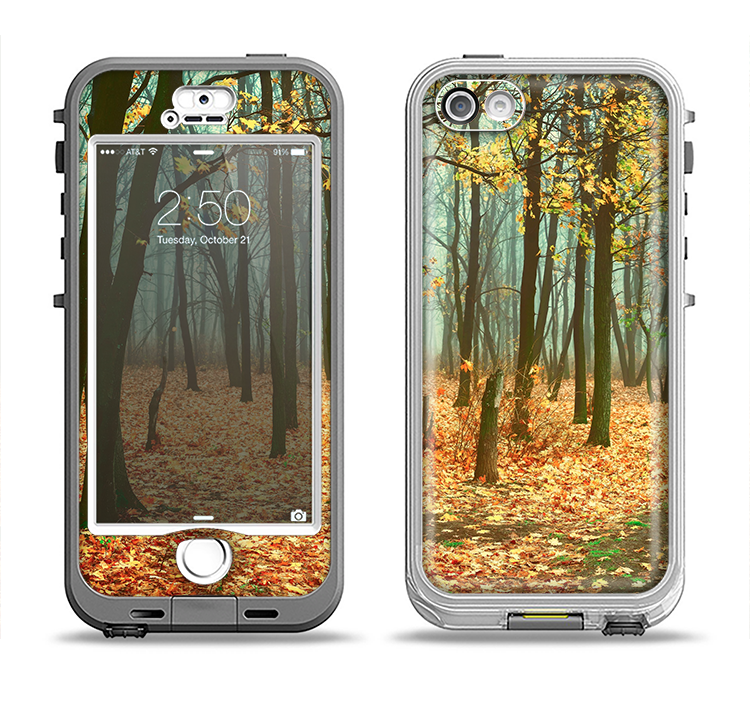 The Subtle Gold Autumn Forrest Apple iPhone 5-5s LifeProof Nuud Case Skin Set