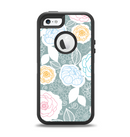 The Subtle Gray & White Floral Illustration Apple iPhone 5-5s Otterbox Defender Case Skin Set
