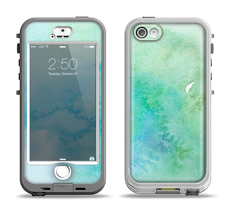 The Subtle Green & Blue Watercolor Apple iPhone 5-5s LifeProof Nuud Case Skin Set