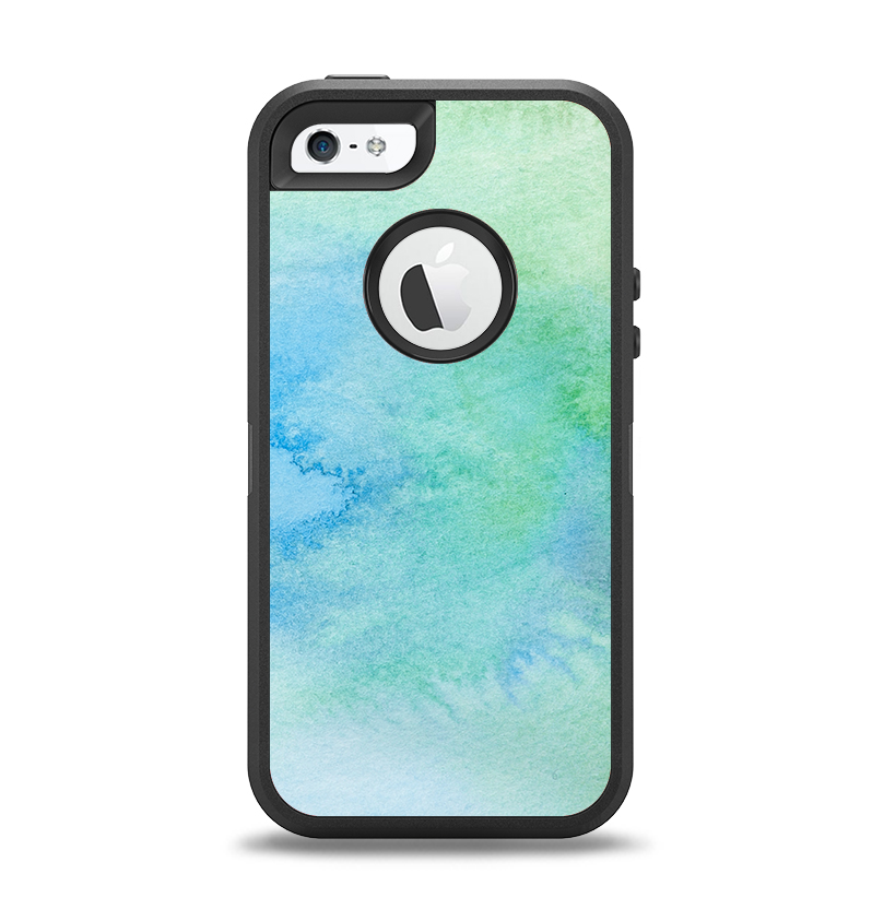 The Subtle Green & Blue Watercolor Apple iPhone 5-5s Otterbox Defender Case Skin Set