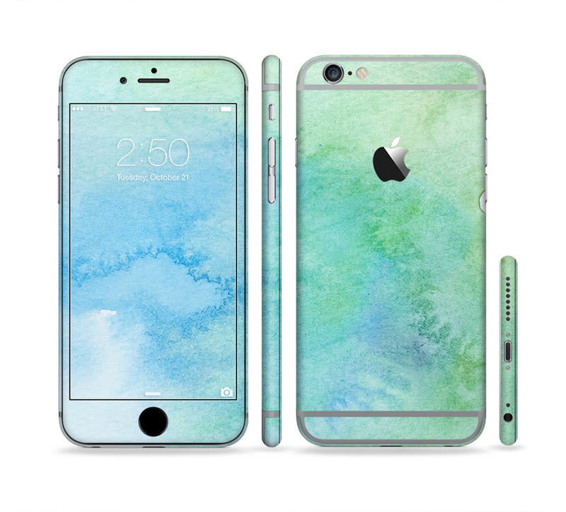 The Subtle Green & Blue Watercolor Sectioned Skin Series for the Apple iPhone 6/6s