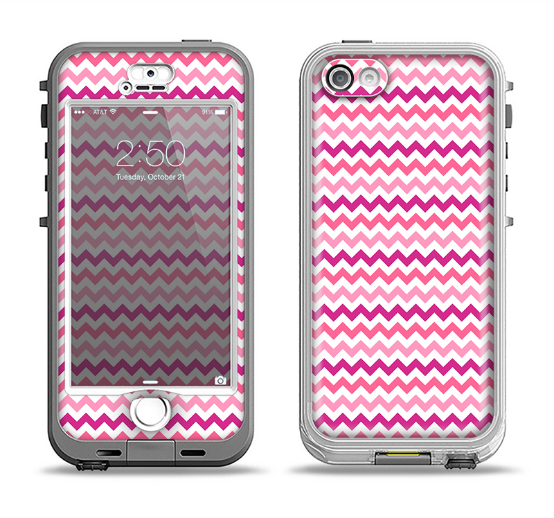 The Subtle Pinks and White Chevron Pattern Apple iPhone 5-5s LifeProof Nuud Case Skin Set