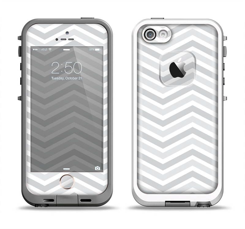 The Subtle Wide White & Gray Chevron Apple iPhone 5-5s LifeProof Fre Case Skin Set