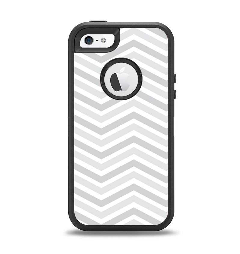 The Subtle Wide White & Gray Chevron Apple iPhone 5-5s Otterbox Defender Case Skin Set