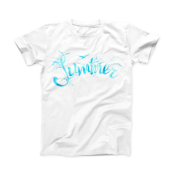 The Summer Blue Watercolor Seagulls ink-Fuzed Front Spot Graphic Unisex Soft-Fitted Tee Shirt