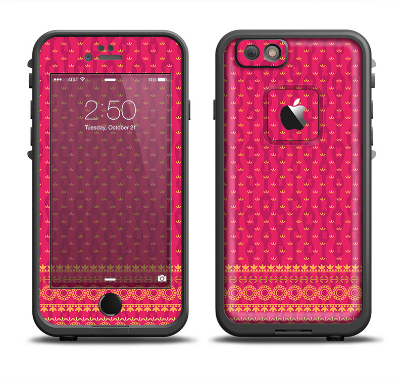 The Tall Pink & Orange Vintage Pattern Apple iPhone 6/6s LifeProof Fre Case Skin Set