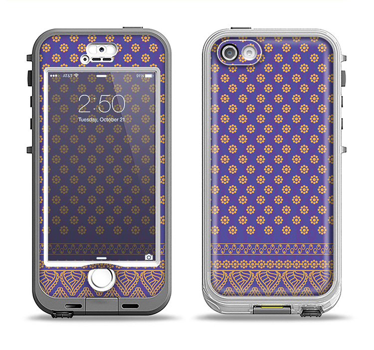 The Tall Purple & Orange Vintage Pattern Apple iPhone 5-5s LifeProof Nuud Case Skin Set