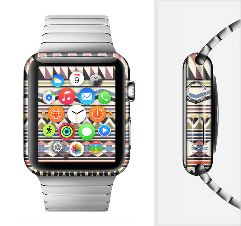 The Tan & Color Aztec Pattern V32 Full-Body Skin Set for the Apple Watch