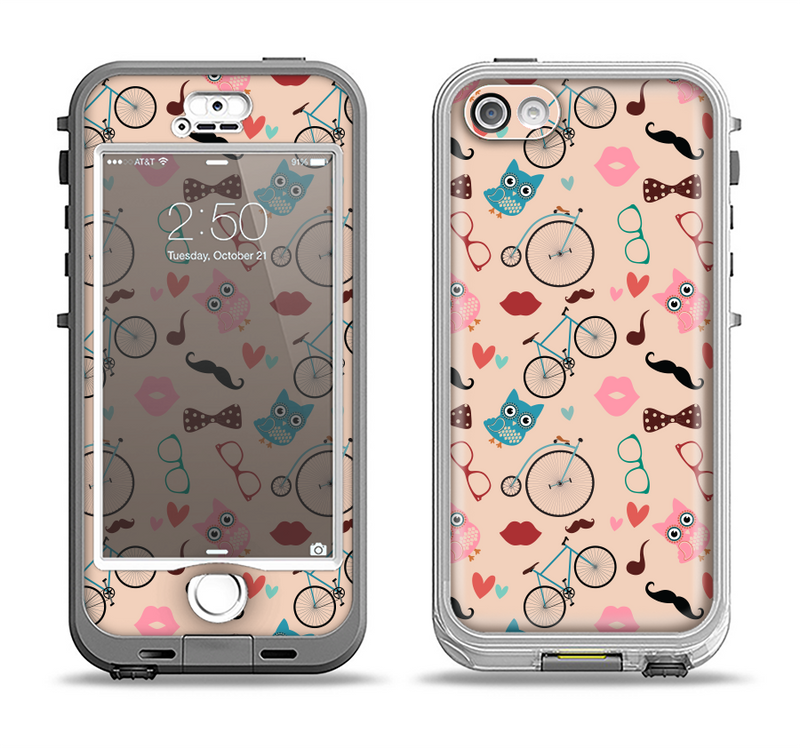 The Tan Colorful Hipster Icons Apple iPhone 5-5s LifeProof Nuud Case Skin Set