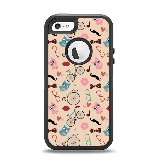 The Tan Colorful Hipster Icons Apple iPhone 5-5s Otterbox Defender Case Skin Set