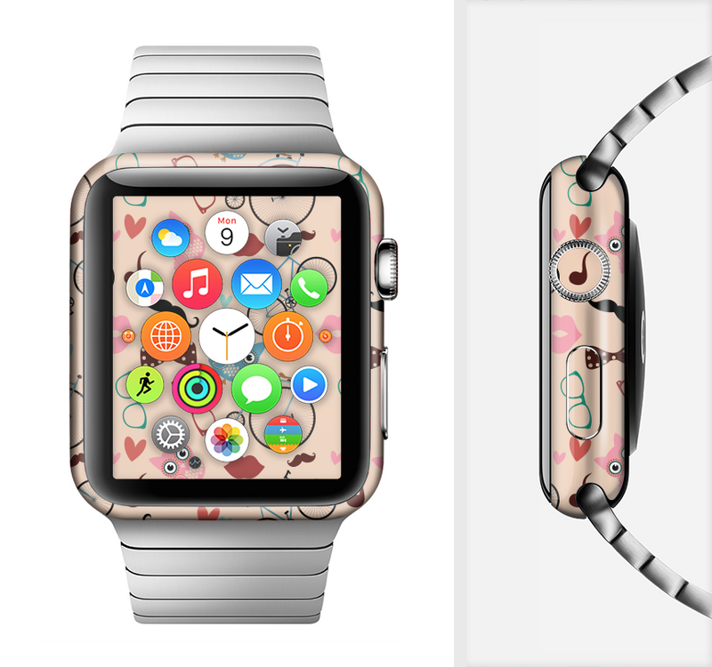 The Tan Colorful Hipster Icons Full-Body Skin Set for the Apple Watch