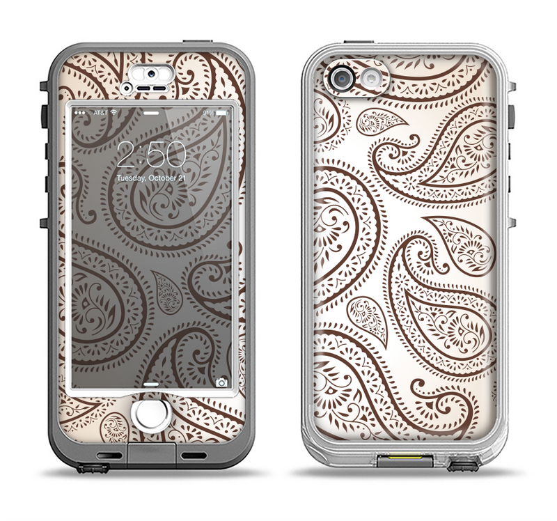 The Tan Highlighted Paisley Pattern Apple iPhone 5-5s LifeProof Nuud Case Skin Set