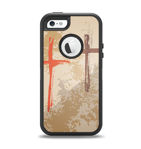 The Tan Splattered Color-Crosses Apple iPhone 5-5s Otterbox Defender Case Skin Set