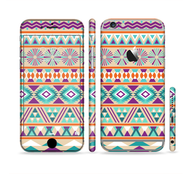 The Tan & Teal Aztec Pattern V4 Sectioned Skin Series for the Apple iPhone 6/6s Plus