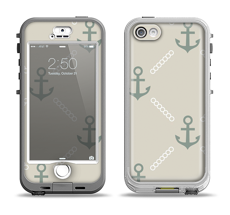 The Tan Vintage Solid Color Anchor Linked Apple iPhone 5-5s LifeProof Nuud Case Skin Set