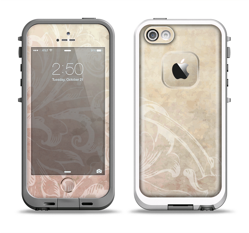 The Tan Vintage Subtle Laced Texture Apple iPhone 5-5s LifeProof Fre Case Skin Set