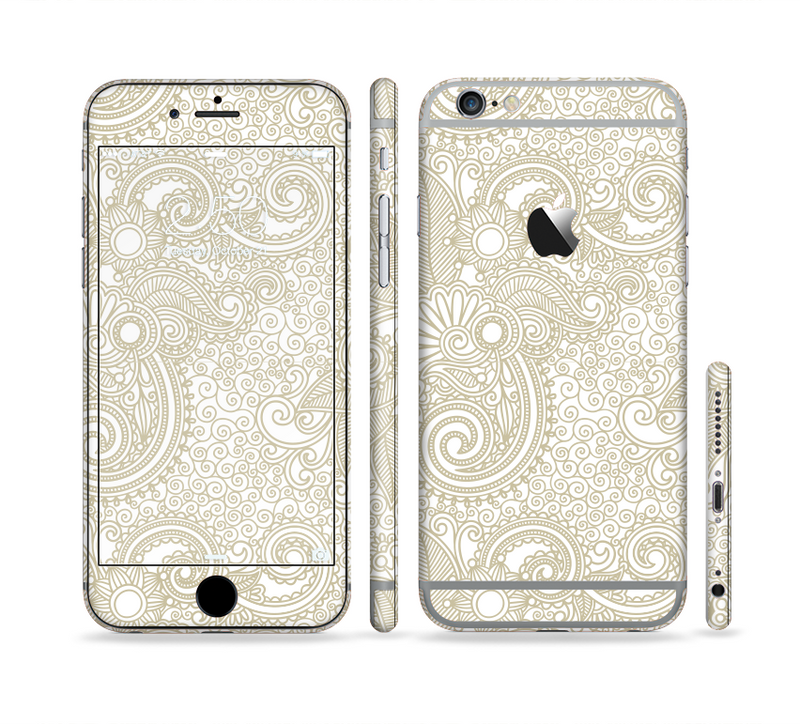 The Tan & White Vintage Floral Pattern Sectioned Skin Series for the Apple iPhone 6/6s Plus
