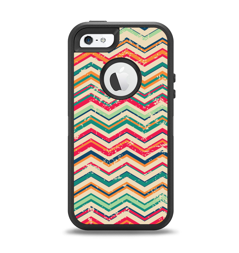 The Tan and Colored Chevron Pattern V55 Apple iPhone 5-5s Otterbox Defender Case Skin Set