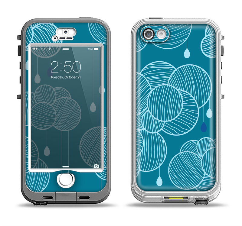 The Teal Abstract Raining Yarn Clouds Apple iPhone 5-5s LifeProof Nuud Case Skin Set