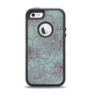 The Teal Aster Flower Lined Apple iPhone 5-5s Otterbox Defender Case Skin Set