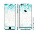 The Teal Blue & White Swirl Pattern Sectioned Skin Series for the Apple iPhone 6/6s