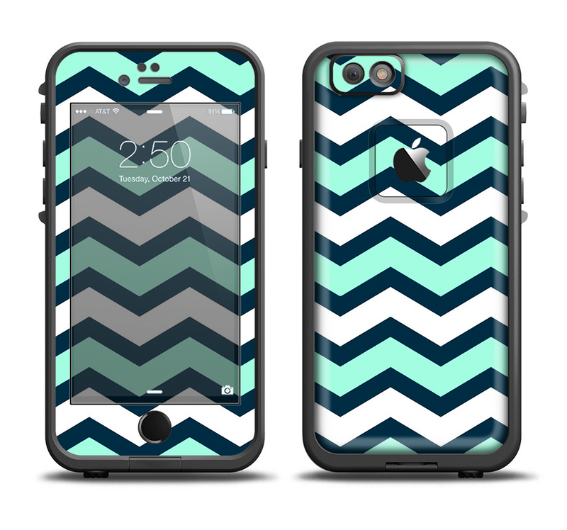 The Teal & Blue Wide Chevron Pattern Apple iPhone 6/6s LifeProof Fre Case Skin Set