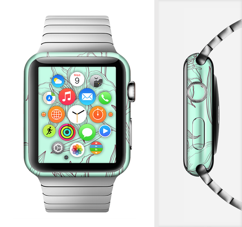 The Teal & Brown Thin Flower Pattern Full-Body Skin Set for the Apple Watch