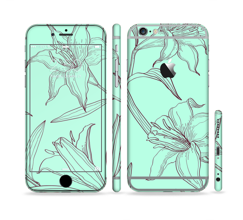 The Teal & Brown Thin Flower Pattern Sectioned Skin Series for the Apple iPhone 6/6s