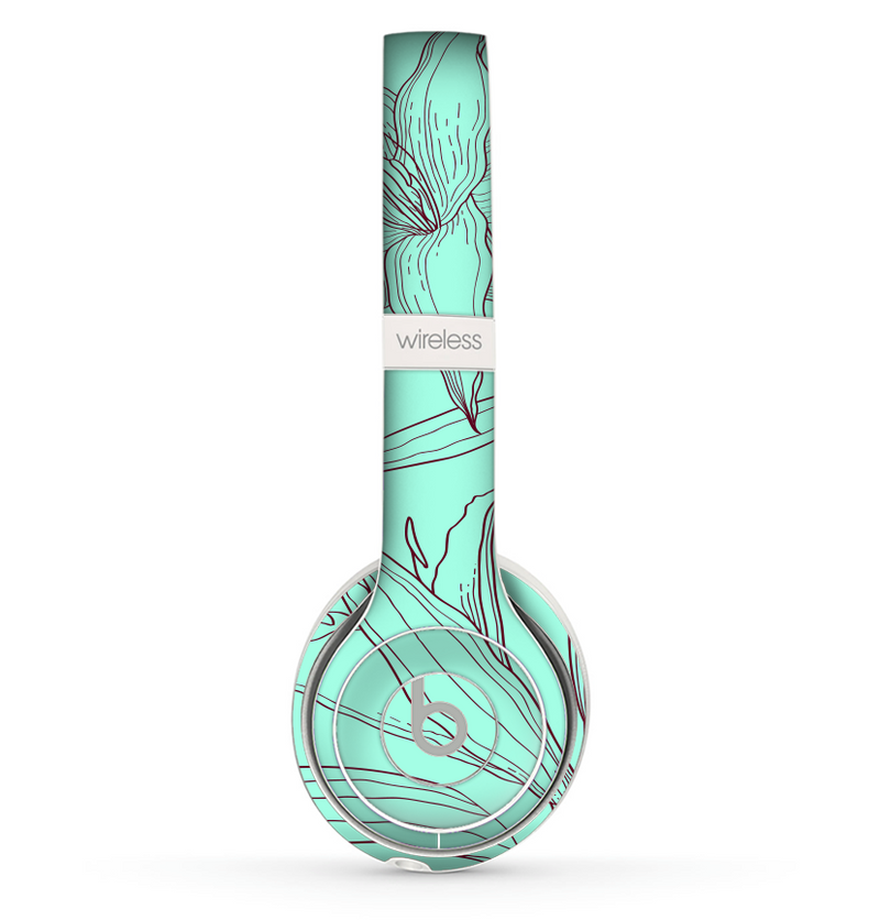 The Teal & Brown Thin Flower Pattern Skin Set for the Beats by Dre Solo 2 Wireless Headphones