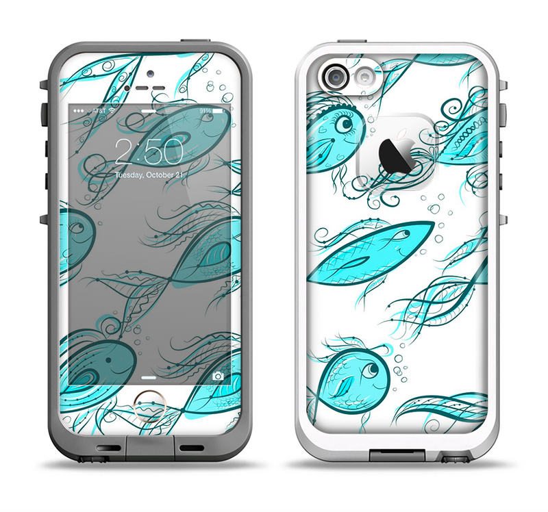 The Teal Fishies Apple iPhone 5-5s LifeProof Fre Case Skin Set