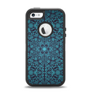 The Teal Floral Mirrored Pattern Apple iPhone 5-5s Otterbox Defender Case Skin Set