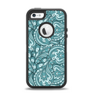 The Teal Floral Paisley Pattern Apple iPhone 5-5s Otterbox Defender Case Skin Set