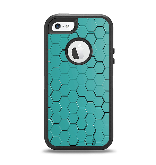 The Teal Hexagon Pattern Apple iPhone 5-5s Otterbox Defender Case Skin Set