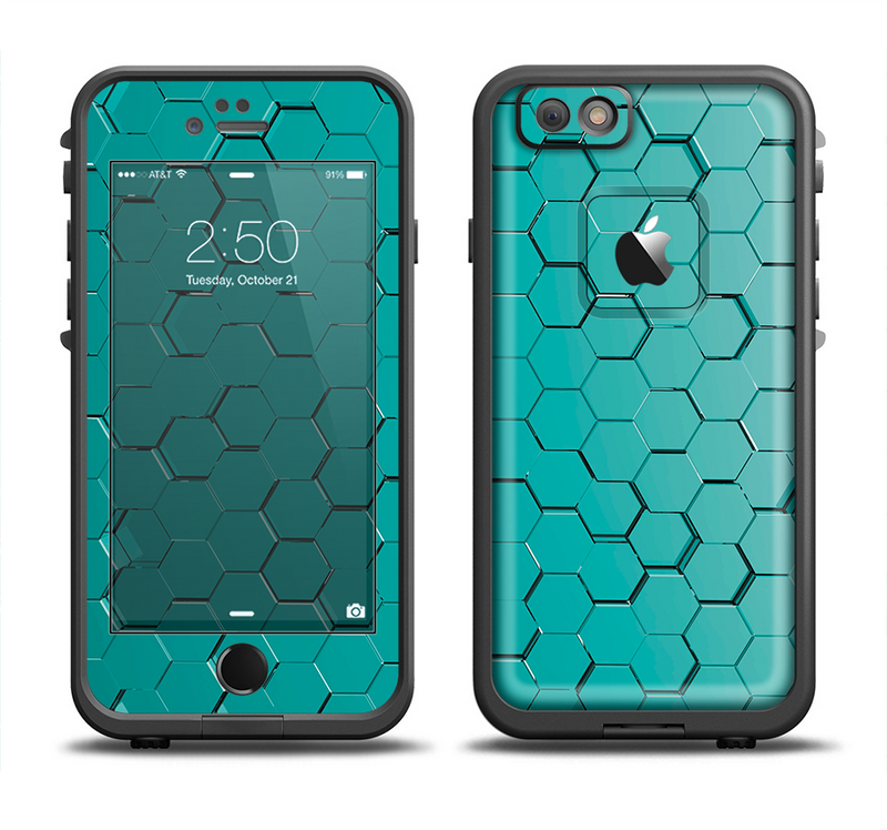 The Teal Hexagon Pattern Apple iPhone 6/6s LifeProof Fre Case Skin Set
