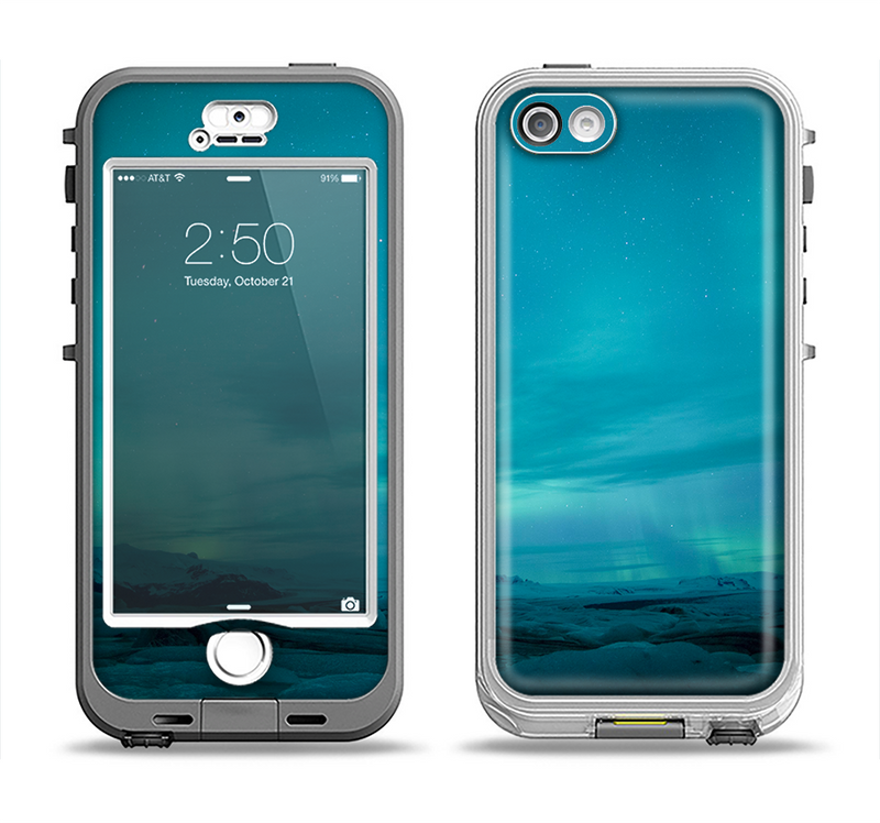 The Teal Northern Lights Apple iPhone 5-5s LifeProof Nuud Case Skin Set