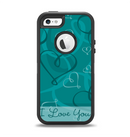 The Teal Swirly Vector Love Hearts Apple iPhone 5-5s Otterbox Defender Case Skin Set