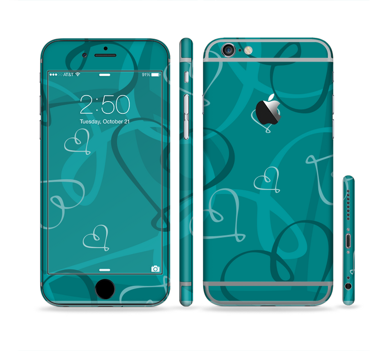 The Teal Swirly Vector Love Hearts Sectioned Skin Series for the Apple iPhone 6/6s