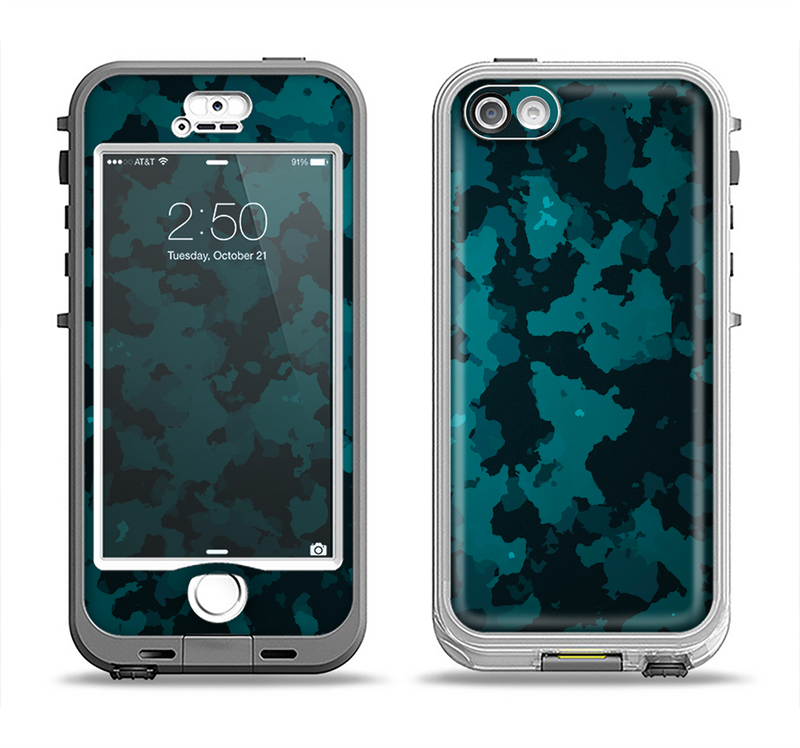 The Teal Vector Camo Apple iPhone 5-5s LifeProof Nuud Case Skin Set