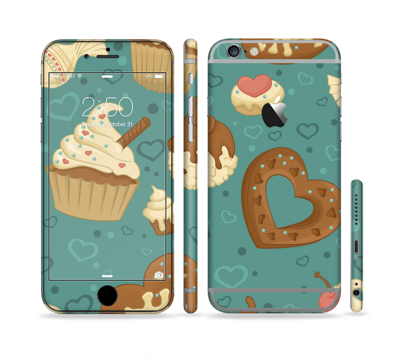 The Teal and Brown Dessert iCons Sectioned Skin Series for the Apple iPhone 6/6s