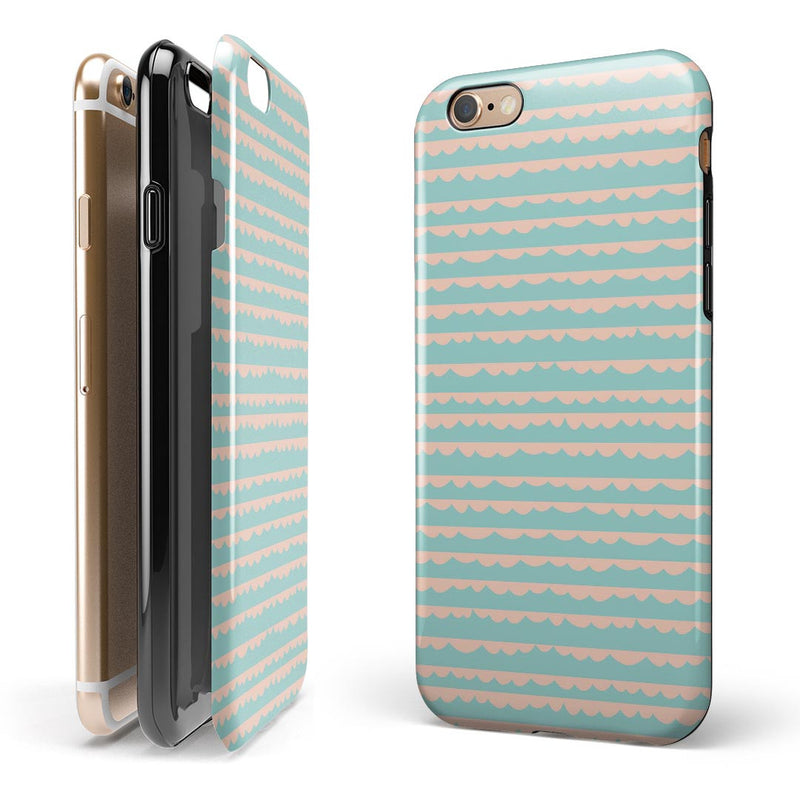 The Teal and Coral Striped Patttern iPhone 6/6s or 6/6s Plus 2-Piece Hybrid INK-Fuzed Case