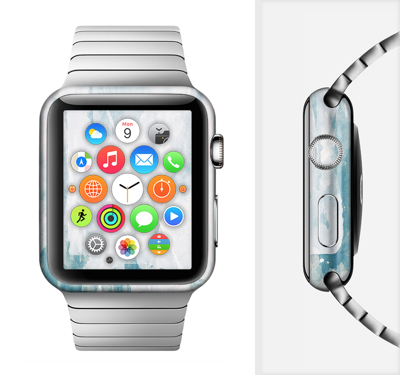The Teal and White WaterColor Panel Full-Body Skin Set for the Apple Watch